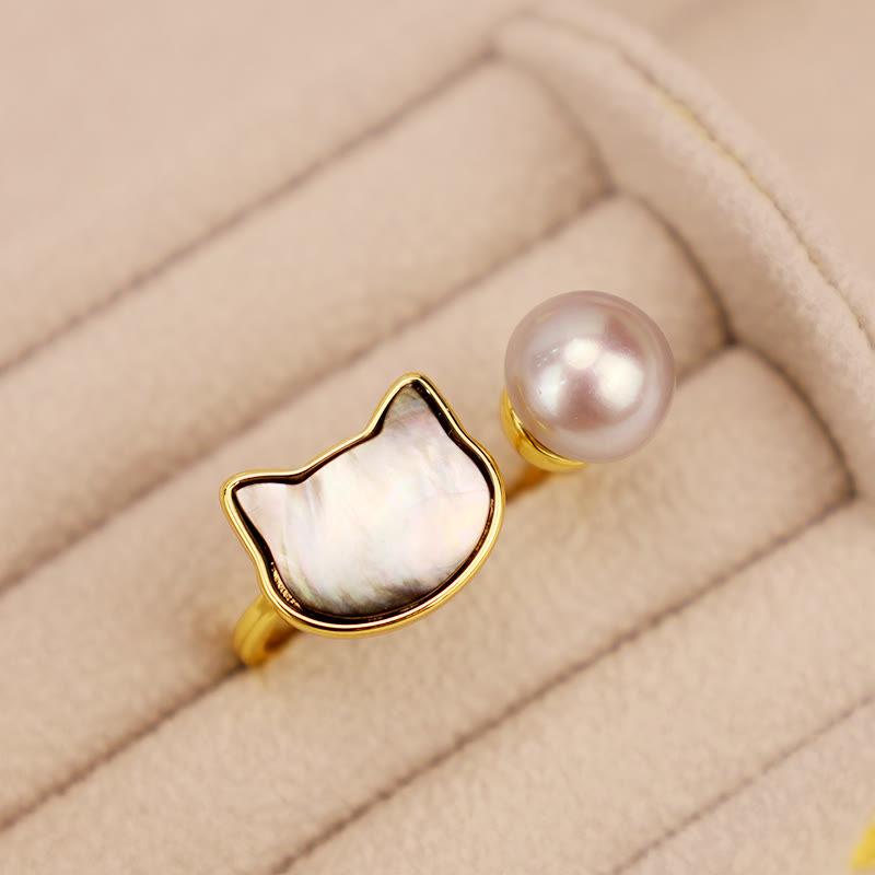 Ring Perle Katze Gold Elegant