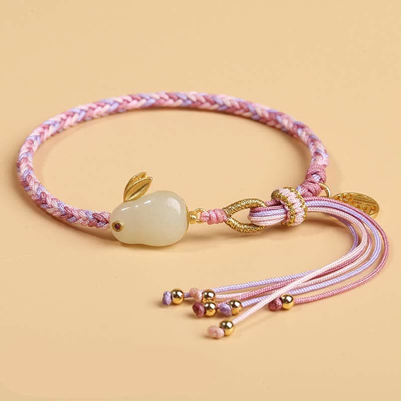 Rosafarbenes Seidenschnur Armband mit Mondstein Anhänger Flachansicht