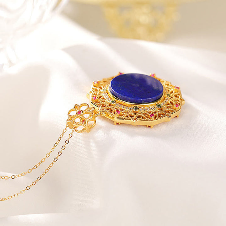Lapislazuli Kette Buddha Segen Handarbeit Gold