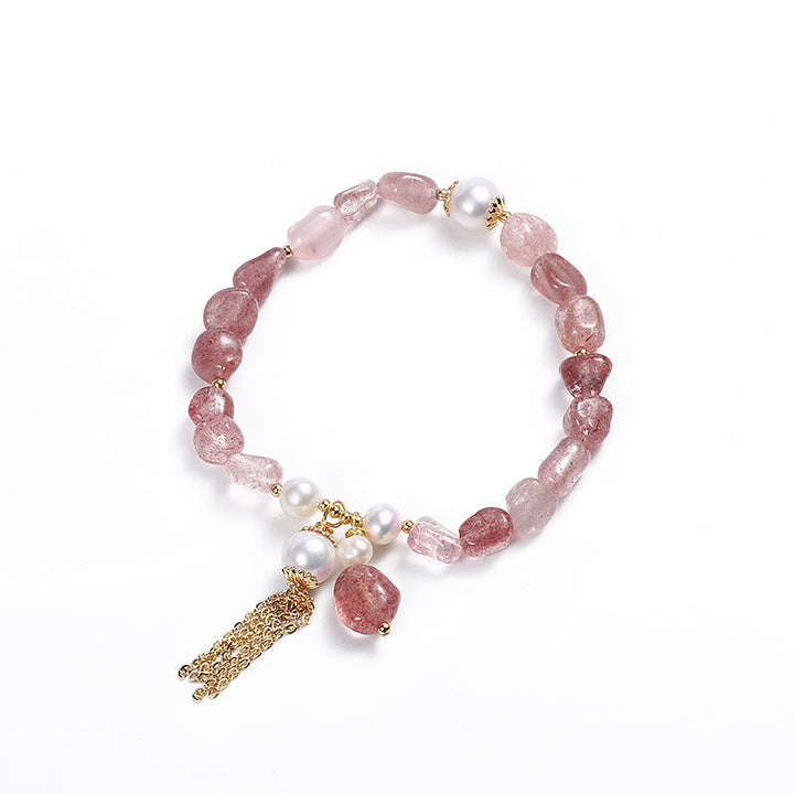 Armband Erdbeerquarz Perle Heilung Liebe Roséquarz elegant Perlenanhänger