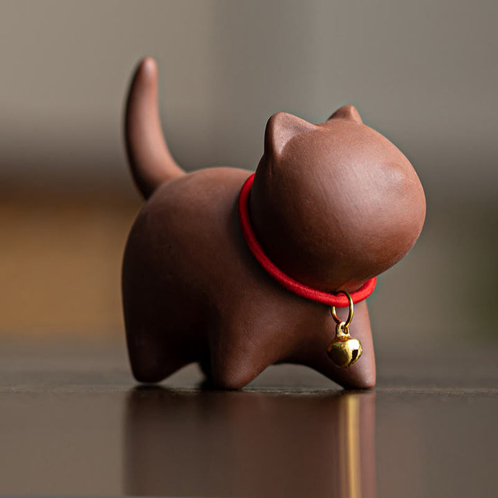 Figur Katze Lila Ton Tee Deko Feng Shui