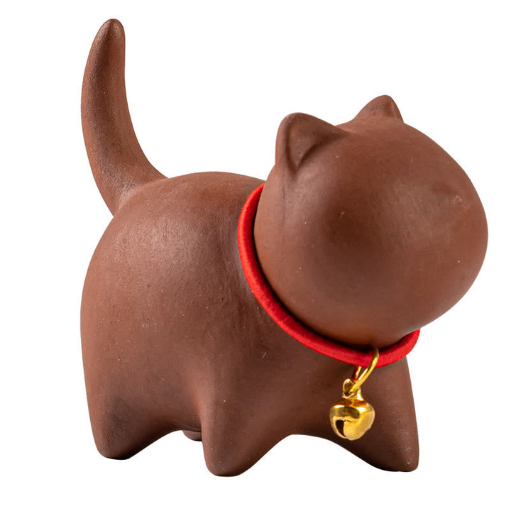 Figur Katze Lila Ton Tee Deko Statue
