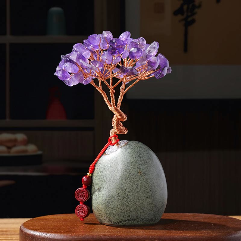 Figur Kristallbaum Keramik Amethyst Feng Shui