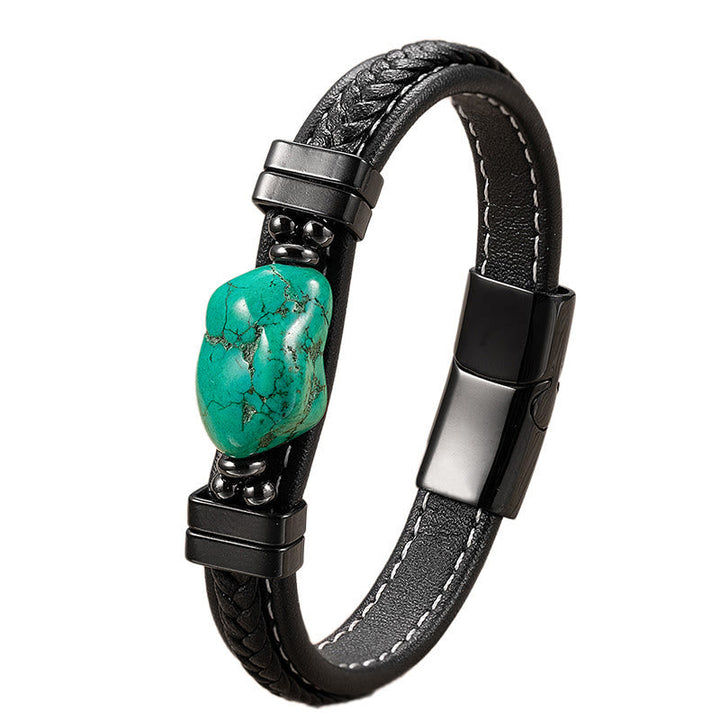 Armband Synthetic Turquoise Geflochten Leder Bold mit Magnetverschluss schwarz Herren