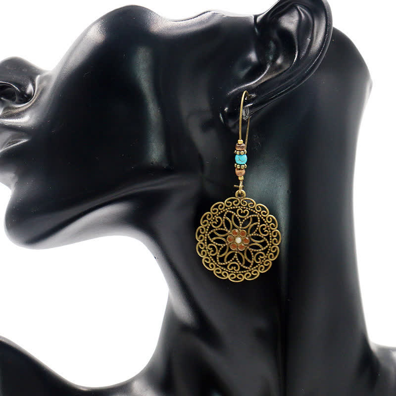 Ohrringe Kupfer Blume Mandala Boho Schmuck spirituell Ohrhänger getragen