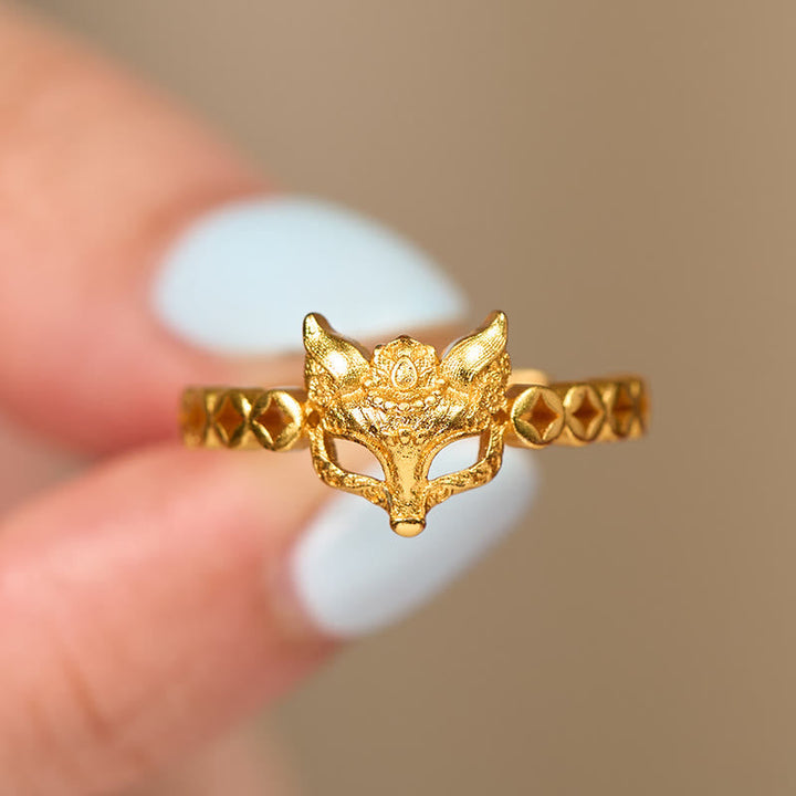 Goldener Fuchs Münze Ring Schmuck getragen elegant Fengshui Glück Schutz