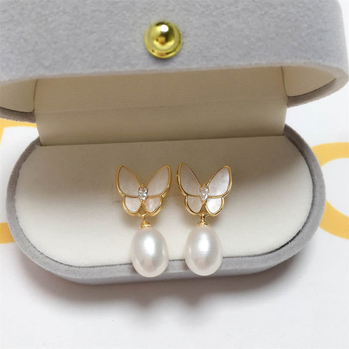 Ohrringe Perle Schmetterling Optimismus Gold Schmuckbox eleganter Boho Schmuck