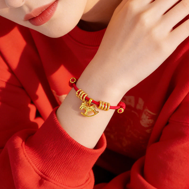 Armband Jahr Des Pferdes Pferd goldener Anhänger rote Schnur Handgelenk Glück