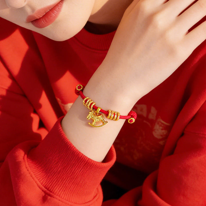 Armband Jahr Des Pferdes Pferd goldener Anhänger rote Schnur Handgelenk Glück