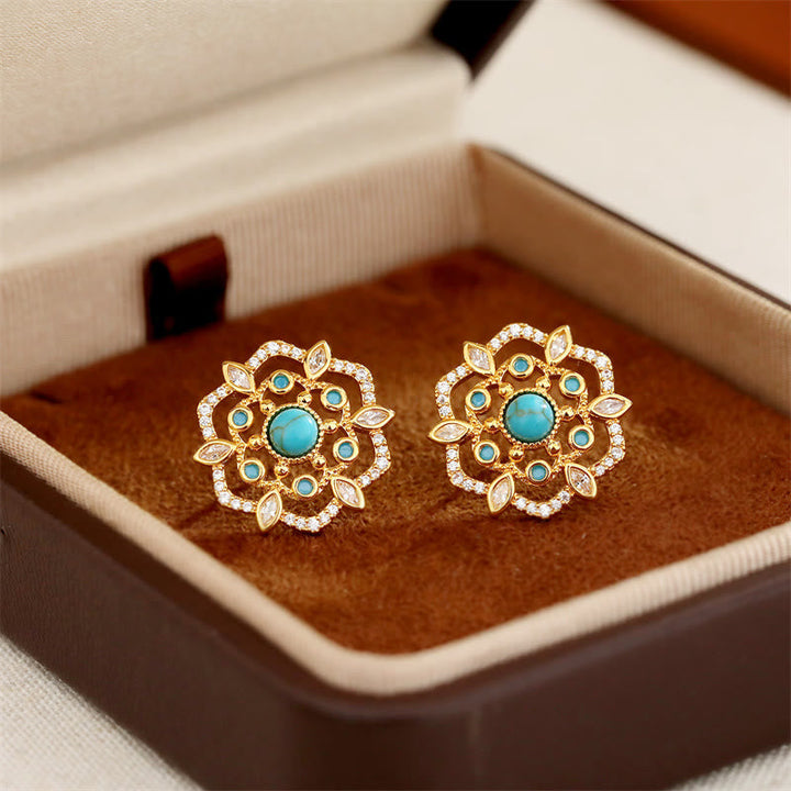 Ohrringe Kompass Zirkon Kupfer Türkis Blume Boho Schmuck spirituell