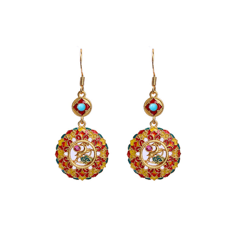 Ohrringe Kupfer Hirsch Dunhuang Cloisonné bunt Boho Ohrhänger spiritueller Schmuck