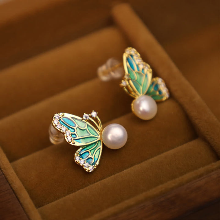 Schmetterling Ohrringe Perle Silber vergoldet Boho Schmuck spirituell elegant