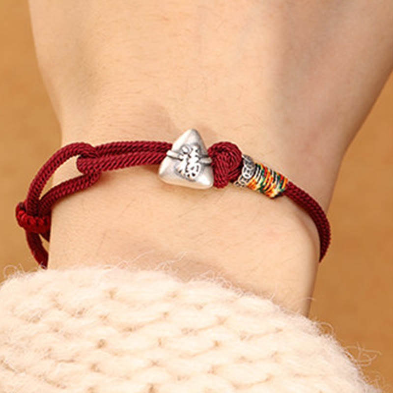 Armband 925 Silber Fu-Zeichen Zongzi rotes Seil Glück Handgelenk