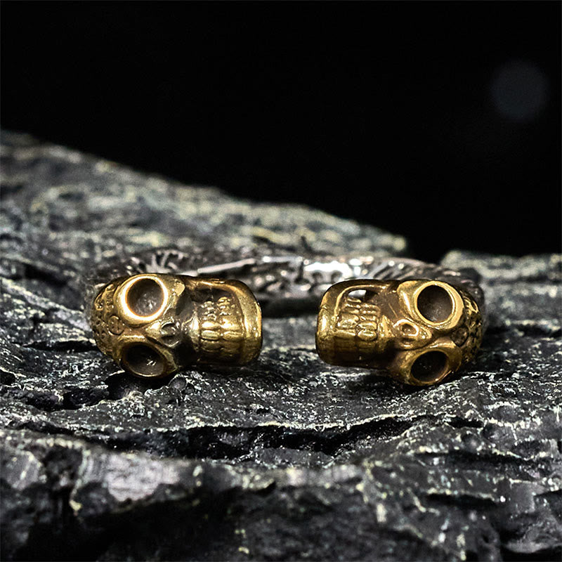 Ring Kupfer Doppelschädel vergoldet Schmuck Feng Shui Schutz Accessoire