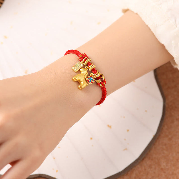 Armband Kupfer Fu-Zeichen rotes Band getragen Handgelenk Glück Schutz Anhänger