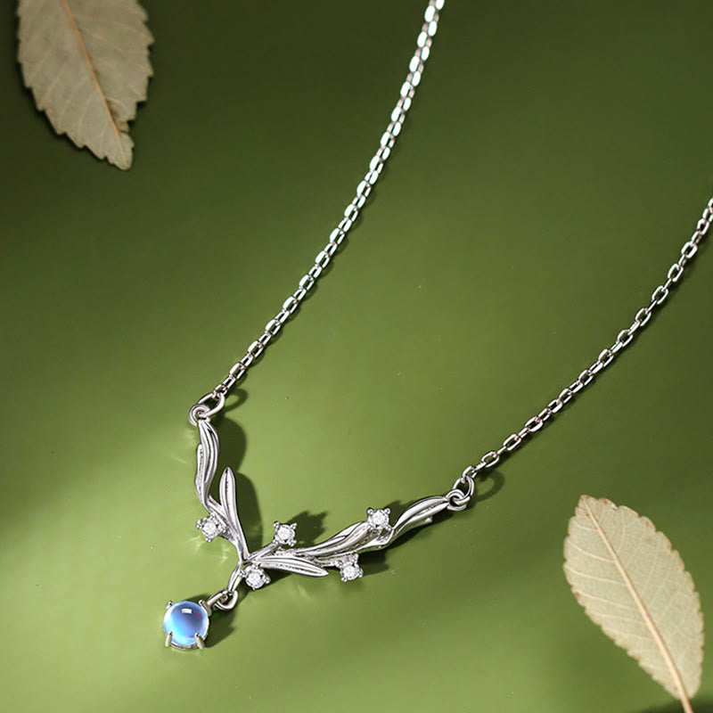 Silberkette mit Mistel Anhänger blauer Stein Sterlingsilber Schmuck