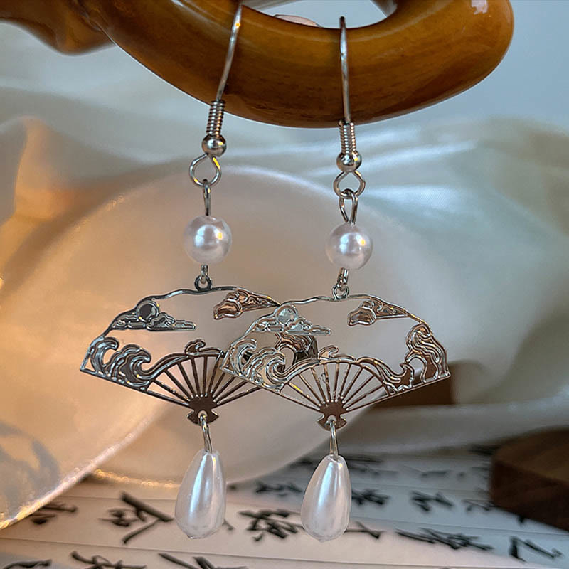 Ohrringe Kupfer Perle Glückswolken Fächer asiatisch Boho Schmuck Ohrhänger