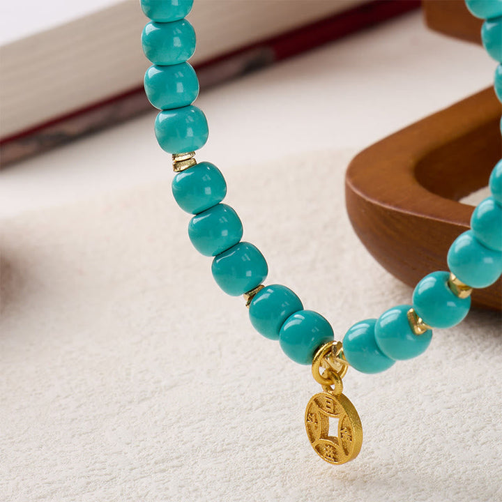 Armband Magnesit Kupferplattiertes Gold Buddha Kupfermünzen-Amulett Schutz Glück Handgelenk
