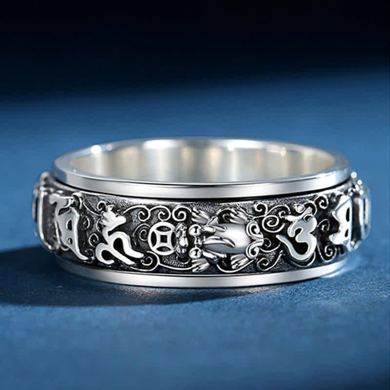 Pixiu Kupfer Ring mit Om Mani Padme Hum Fengshui Glück Schutz Kraft