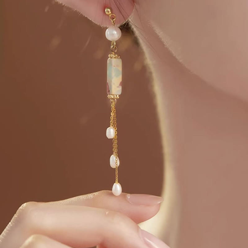 Ohrringe Shoushan-Stein Perle getragen elegant Boho Schmuck spirituell Ohrhänger