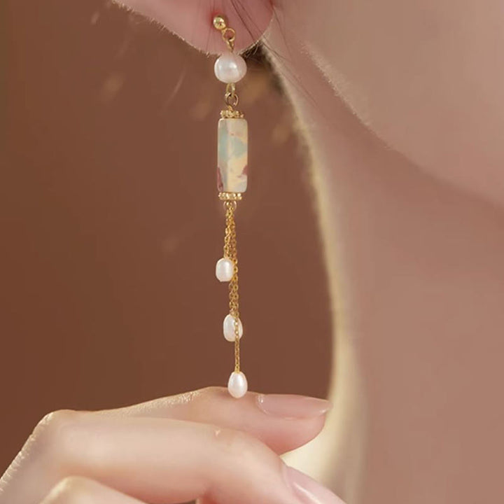 Ohrringe Shoushan-Stein Perle getragen elegant Boho Schmuck spirituell Ohrhänger
