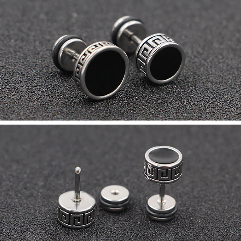 Ohrringe Titanstahl Stecker schwarz Mäander Muster Boho Herren Schmuck