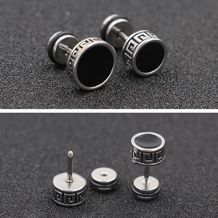 Ohrringe Titanstahl Stecker schwarz Mäander Muster Boho Herren Schmuck