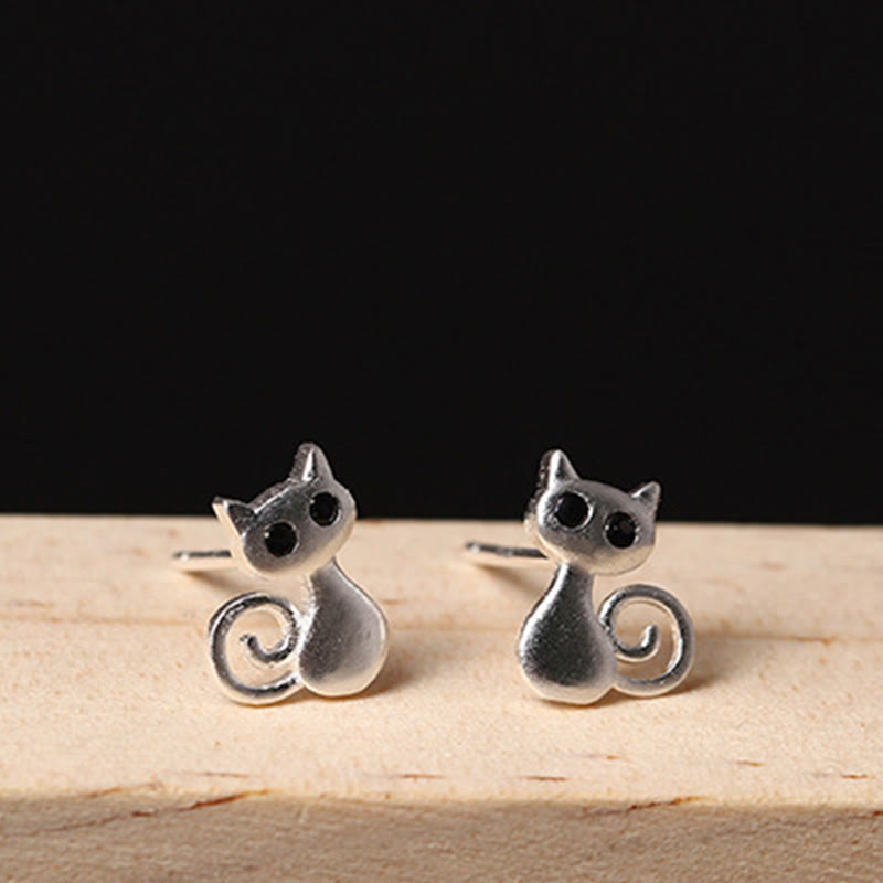 Ohrringe Silber Katze Segen niedliche Ohrstecker Schmuck spirituell Boho Stil