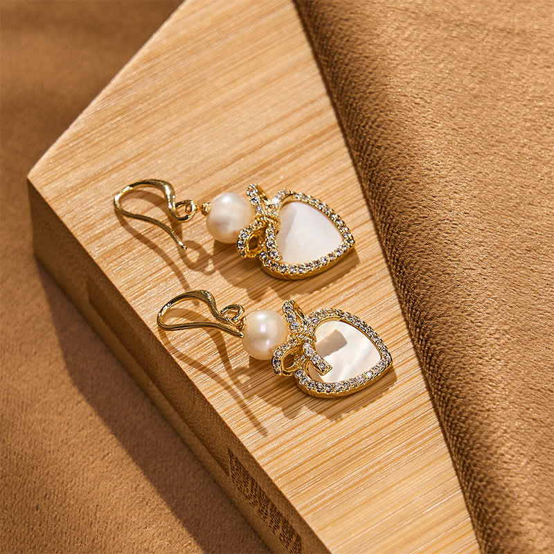 Ohrringe Kupfer Perle Herz goldfarben Perlmutt Zirkonia eleganter Boho Schmuck