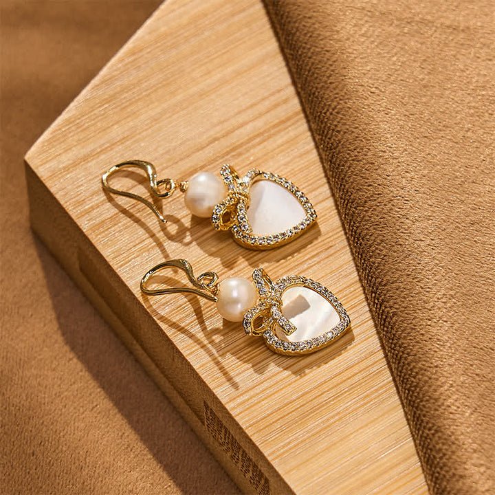 Ohrringe Kupfer Perle Herz goldfarben Perlmutt Zirkonia eleganter Boho Schmuck