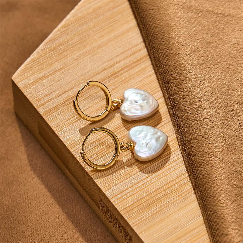 Ohrringe Perle Herz Retro goldene Creolen Süßwasserperle Boho Schmuck