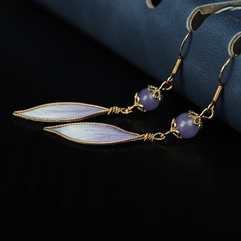 Ohrringe Seide Blütenblätter Lila Perlen Gold Boho Schmuck filigran