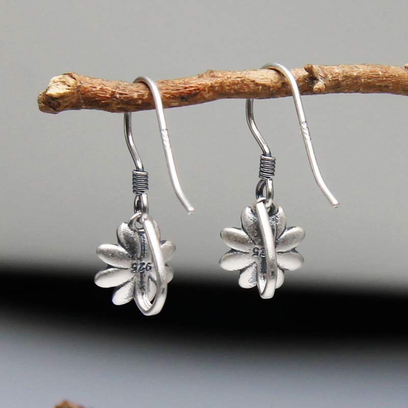 Lotus Ohrringe Silber 925 hängend Boho Schmuck spirituell Ohrhänger Holzzweig