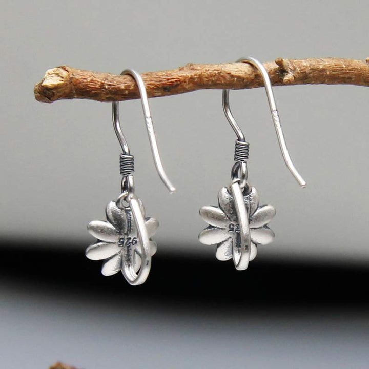 Lotus Ohrringe Silber 925 hängend Boho Schmuck spirituell Ohrhänger Holzzweig