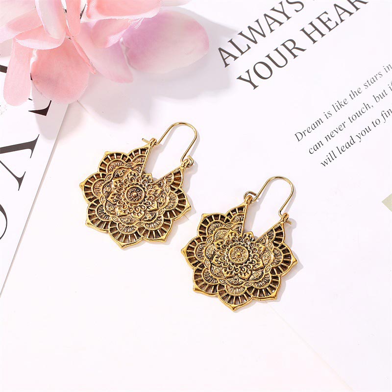 Ohrringe Kupfer Lotus Tibetisches Design Mandala Boho Schmuck spirituell Ohrhänger