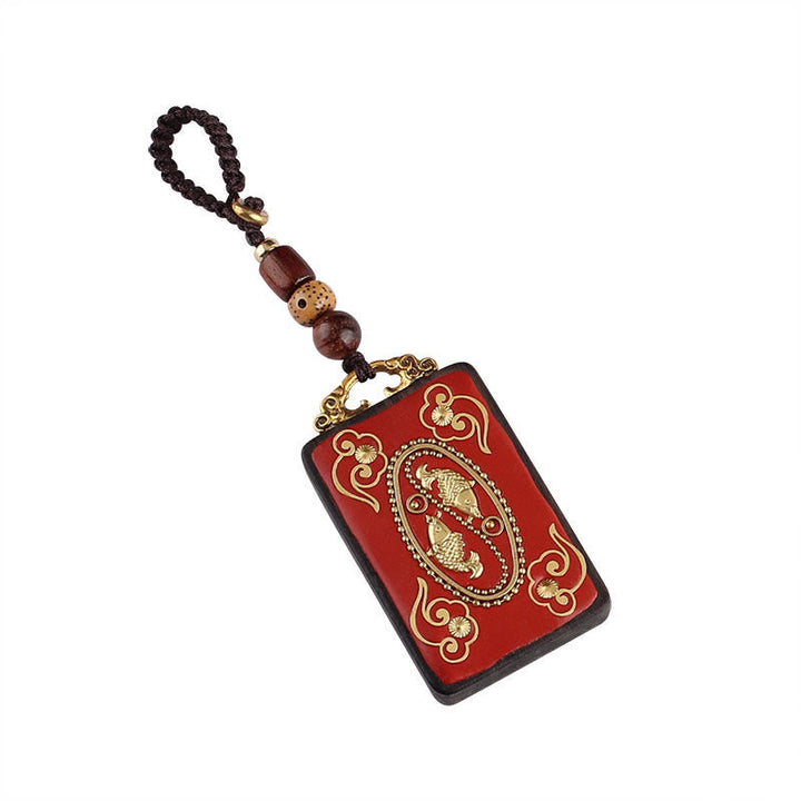 Schlüsselanhänger Ebenholz Koi & Fu-Zeichen rot gold Glücksbringer Wohlstand
