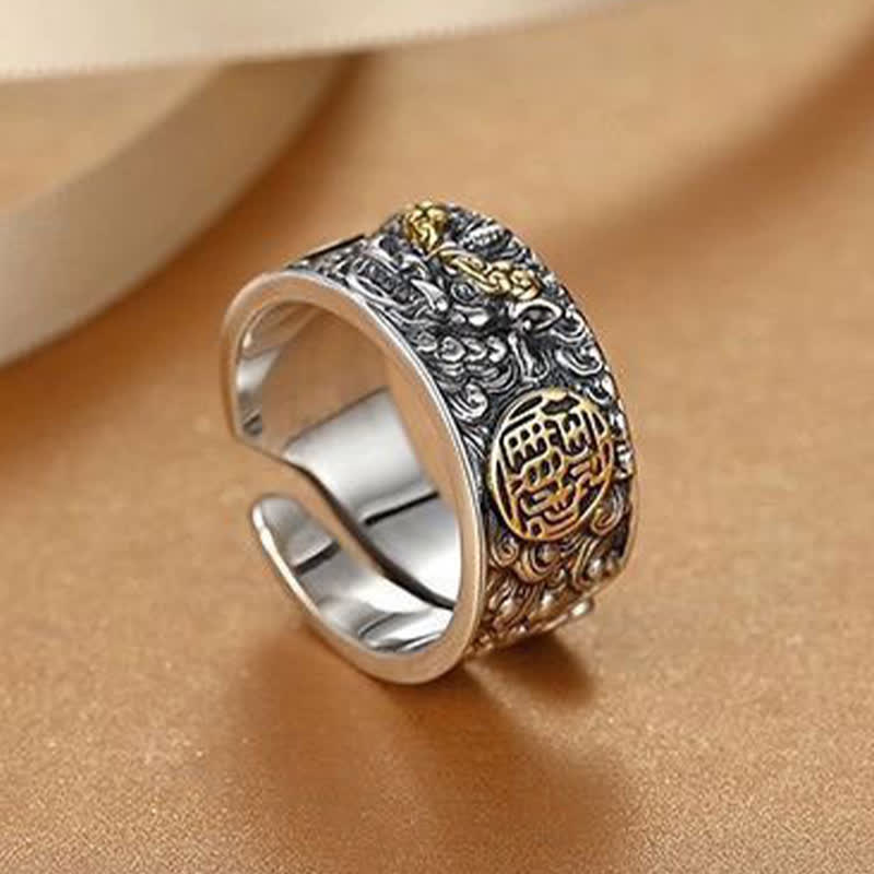 Pixiu Ring aus Kupfer silber Feng Shui Glücksbringer Schutzring