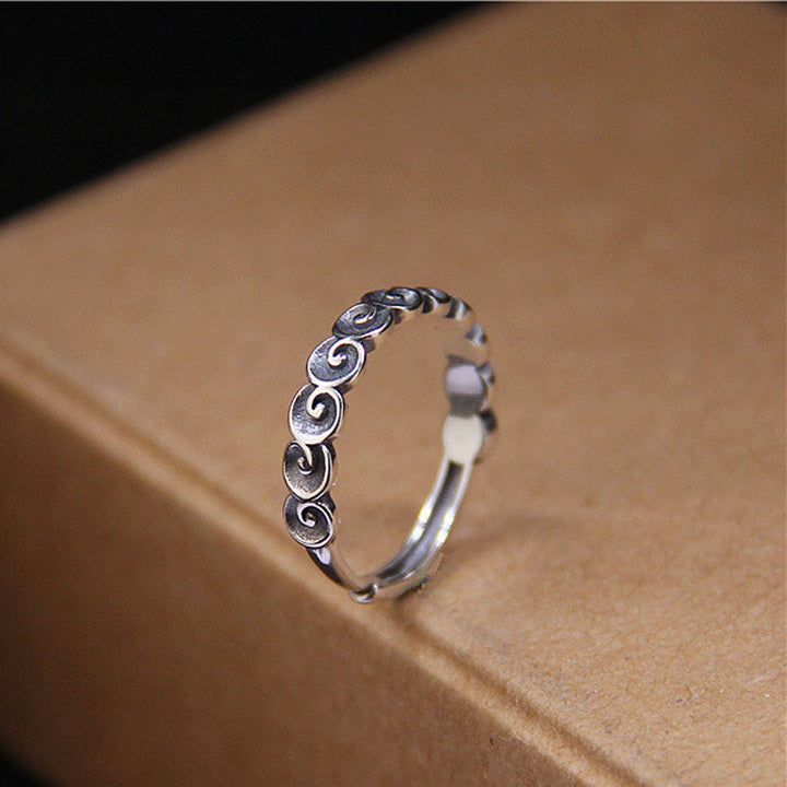 Ring 925 Silber mit Glückswolken Spiralmuster Fengshui Schutz Amulett