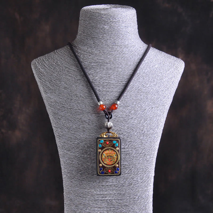 Ethnic Kette rote Achate goldfarbener Anhänger tibetanisches Design Schmuck