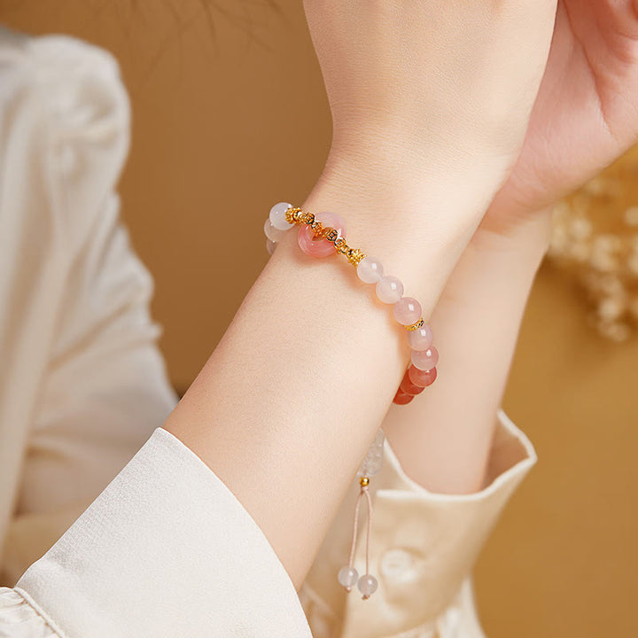 Armband 925 Silber Chalcedon Frieden Selbstvertrauen rosa Perlen Handgelenk getragen