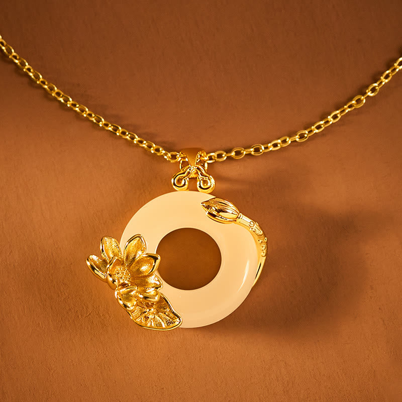 Kette mit Lotus Schließe Frieden cremefarbener Anhänger golden