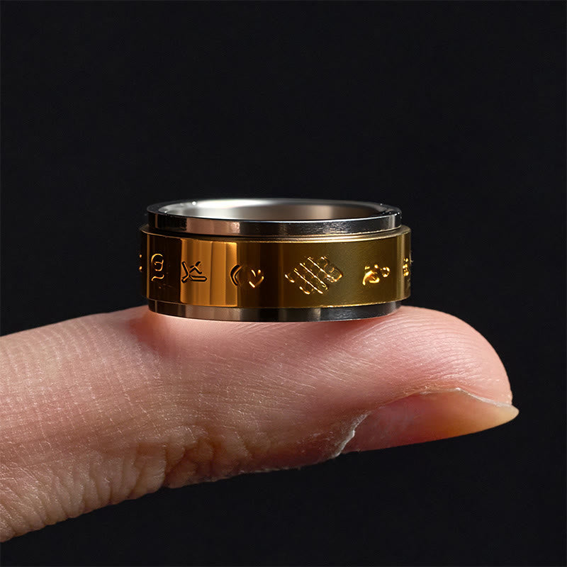 Om Mani Padme Hum Ring Titanstahl Gold Meditation Buddhismus Schmuck