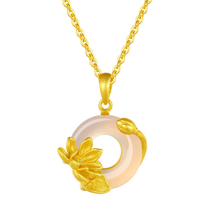Weißer Chalzedon Kette mit goldenem Lotus Schnalle Frieden Anhänger