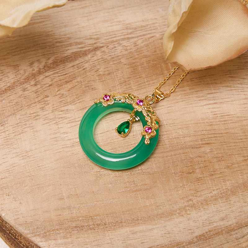 Grüner Chalzedon Buddha Schnalle Frieden Kette mit goldener Fassung