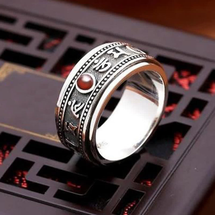 Ring Kupfer Granat Om Mani Padme Hum Frieden Glück
