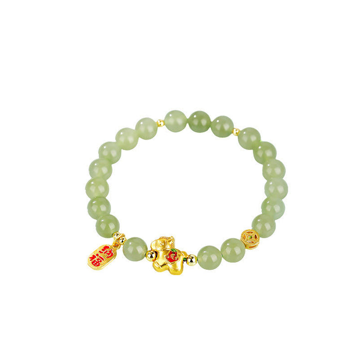 Armband Jade Jahr Des Pferdes – Fülle grüne Perlen goldenes Pferd Glücksanhänger