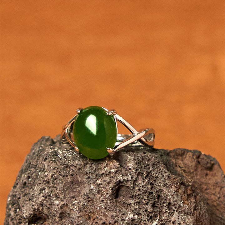Ring Echte Jade – Fülle Kupfer Fengshui Harmonie Grün Naturstein