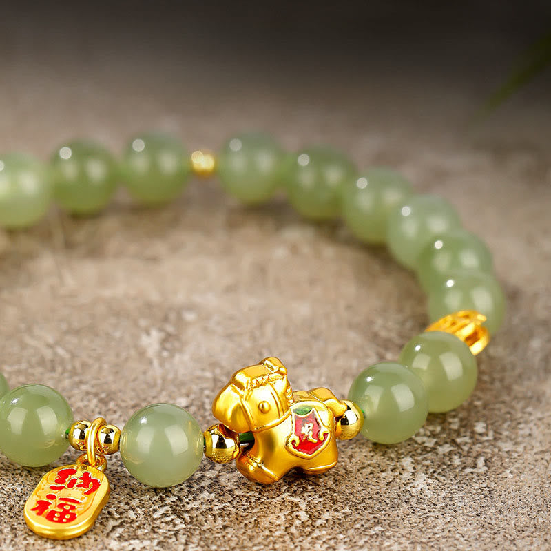 Armband Jade Jahr Des Pferdes – Fülle goldenes Pferd Glücksanhänger Handgelenk
