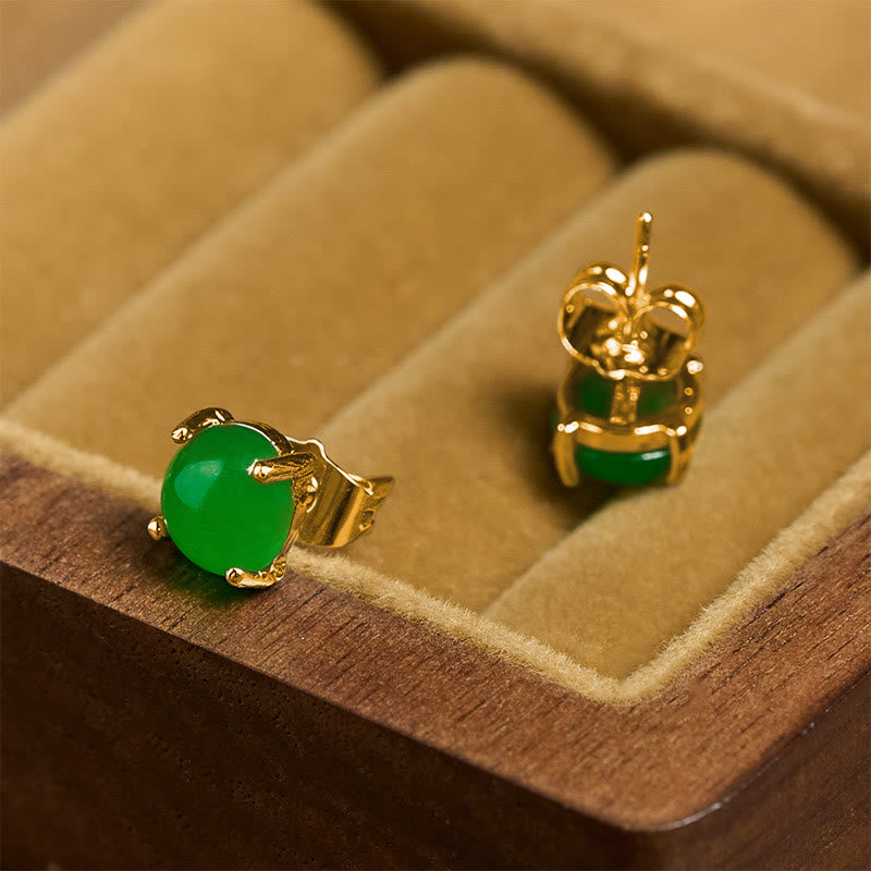 Jade Ohrringe Gold Fassung Schmuckschatulle Boho spirituell Ohrstecker grün
