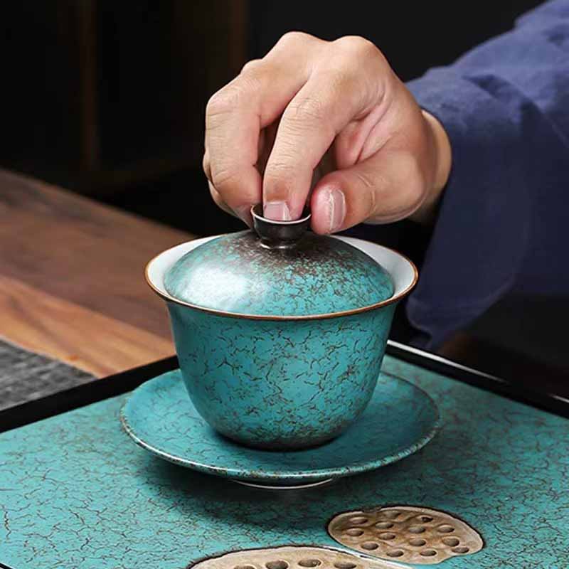 Gaiwan Sancai Grün Kiefer Keramik Deko
